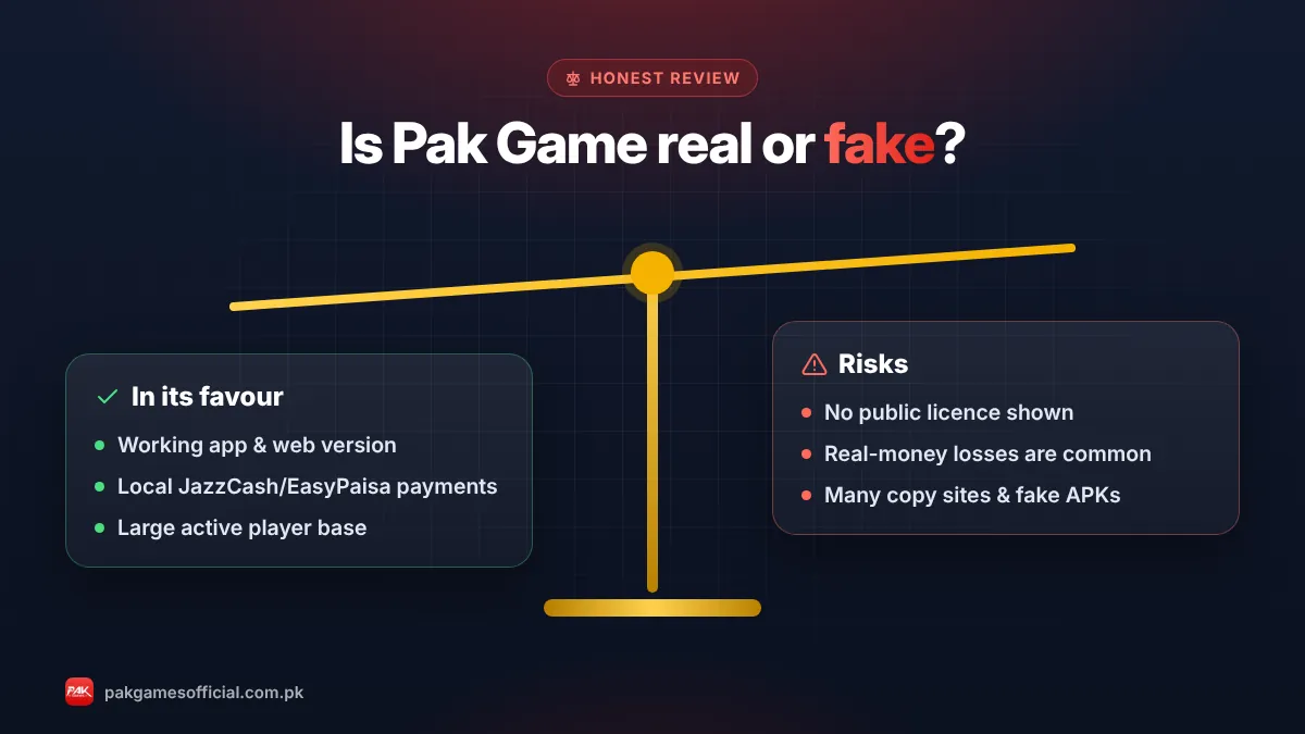 Pak Game real or fake review balance scale with pros and cons