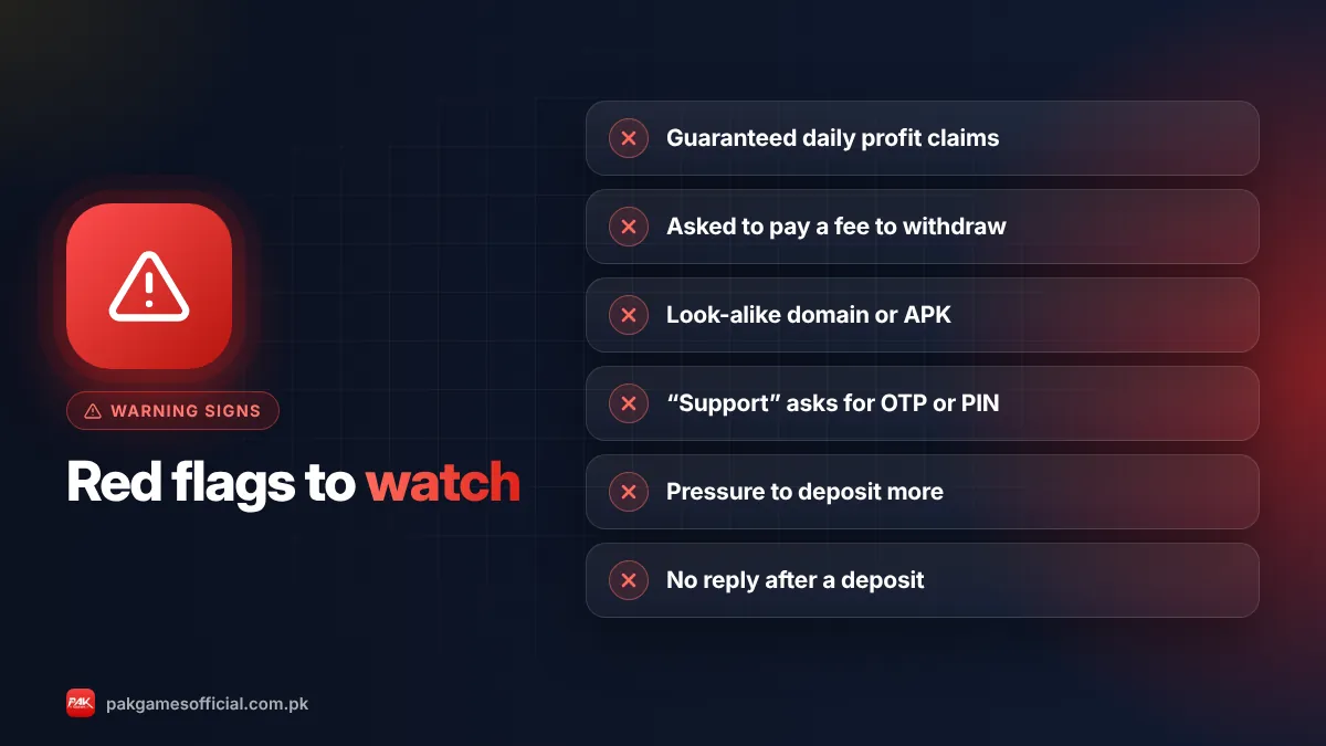 Pak Game red flags checklist to spot scams and fake sites