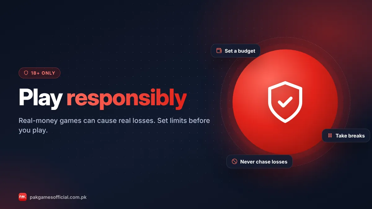 Responsible gaming 18+ shield with spending and time limits
